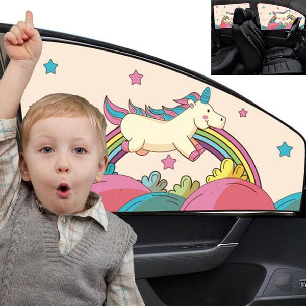 

new pink pony cartoon children car curtain sunshade summer sunscreen side window telescopic heat insulation curtain kids' sunblock baby, Blue