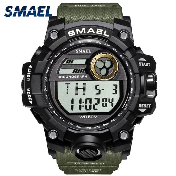 

men watches sport smael s relojes hombre casual led clock digital wristwatches waterproof 1545d sport watch alarm, Slivery;brown