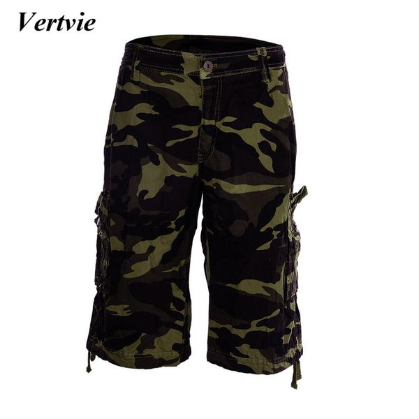 

vertvie new 2018 camouflage multi pocket men shorts casual baggy army shorts combat zipper trousers big size, White;black