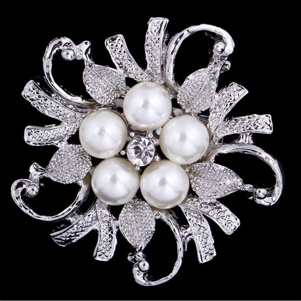 

silver/ golden tone clear rhinestone crystal brooch flower girls' corsage fashion pearl brooch wedding bridal bouquet pins brooches, Gray