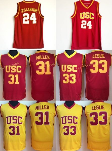 

USC Trojans College 24 Brian Scalabrine Jersey 31 Matt Miller 33 Lisa Leslie Basketball Jerseys University Team Red Color White Away Quality