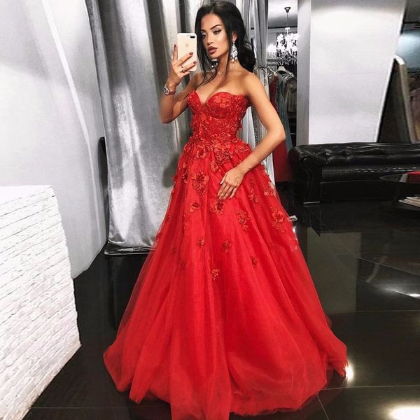 

pretty red rose 3d flower prom gowns 2018 long tulle appliques formal evening party dresses sweetheart off shoulder, Black;gray
