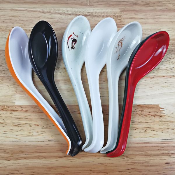 Melamine Tableware Bent Handle Soup Spoon - Durable & Lightweight Spoon for Restaurants, Catering, and Home Use.