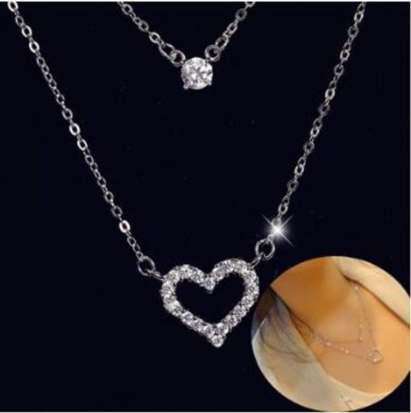 

Silver Color Jewelry Love Heart Necklaces & Pendants Crystal Chain Choker Necklace Collar Women Statement Jewelry CCA9040 500pcs