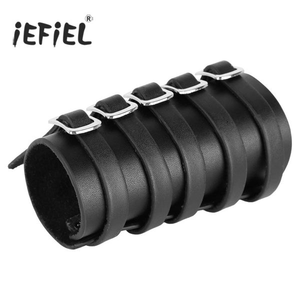 

1pc black punk faux leather adjustable five buckles gauntlet wristband wide medieval bracers protective arm armor cuff, Blue;gray