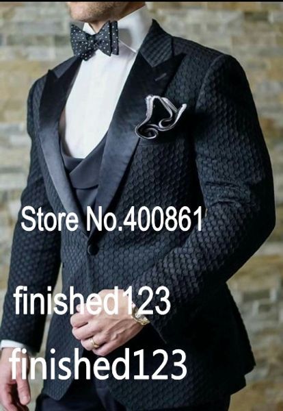 

classic style one button black groom tuxedos peak lapel groomsmen man blazer mens wedding suits (jacket+pants+vest+tie) h:666, Black;gray