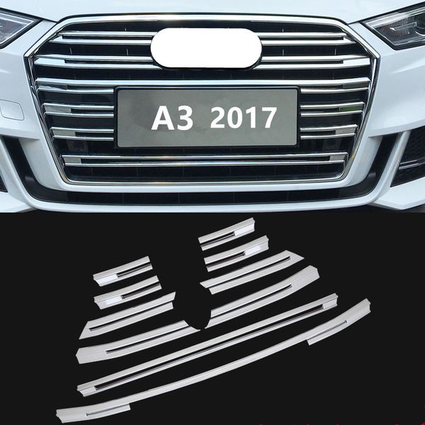 

Chrome ABS Front Grille Decorative Cover Trim Strips 10pcs For Audi A3 2017 Car Styling Bumper decoration Decals