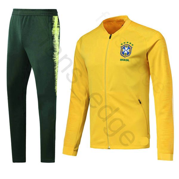 

2018 World Cup Brazil Football Jacket Adult Home Yellow Soccer Training Suit Kit Tracksuit Chandal Set Sportswear Sports Long Skinny Pant