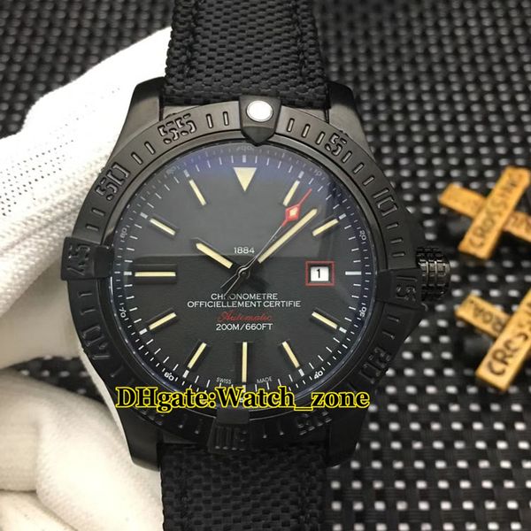

new 44mm avenger blackbird pvd black case v1731110 black dial automatic mens watch nylon/leather strap gents wristwatches, Slivery;brown
