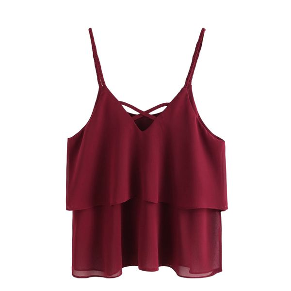 

women casual chiffon sleeveless crop vest tank shirt blouse cami top, White