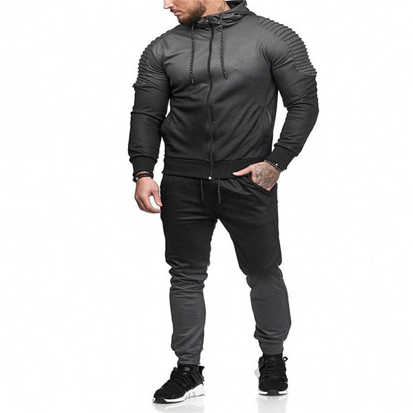 

new latest fashion mens gradient ramp sportsuit tracksuit men's sets zipper hooded hoodies pants outwear spring autumn suits, Gray