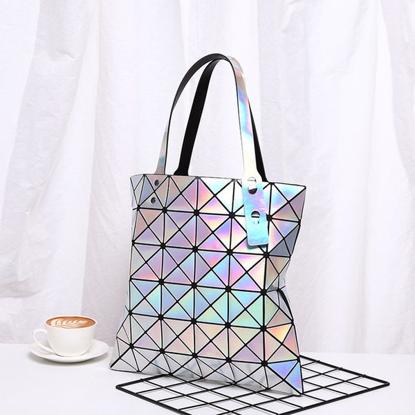 

bags lady 2018 new geometric handbag single shoulder bag leisure laser bag lady style folding bag