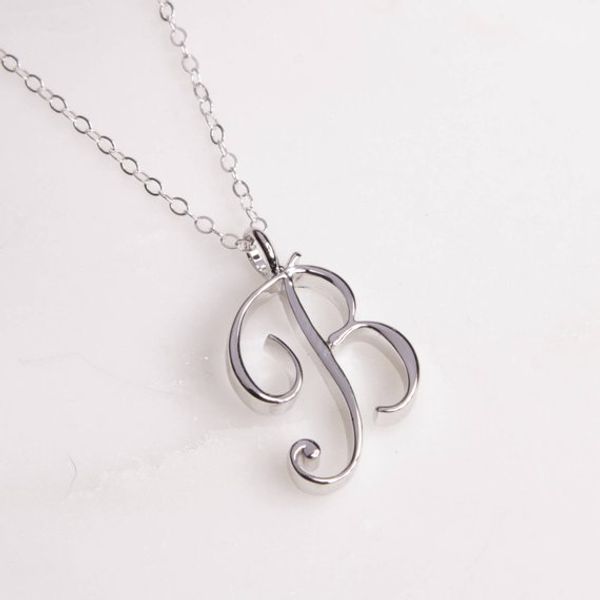 

10pcs/lot minimalists b initial cursive necklace letter b pendant simple clavicle jewelry for memorial gift, Silver