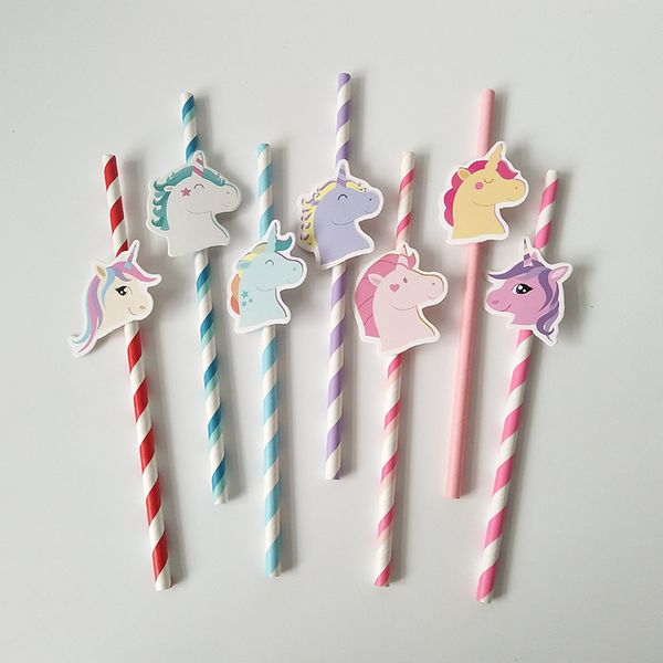 

7 color unicorn paper drinking traw pink blue happy birthday drinking traw di po able unicorn traw tableware party decor aaa683