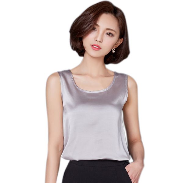 

fashion women satin tank sleeveless round neck loose summer vest singlets new aic88, White