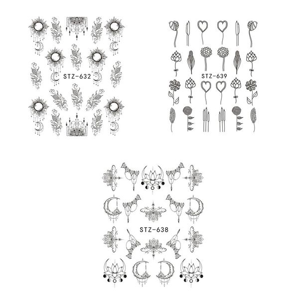 

new fashion abstract nail sticker tatoos simple diy flower moon heart nail transfer sticker manicure wraps, Black