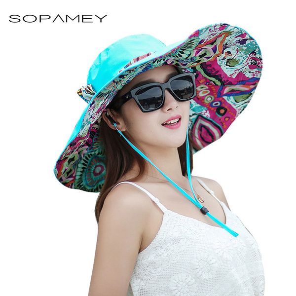 

fashion women sun hats uv protection women large brim beach printing caps hat with foldable style lady's bow tie sun hat, Blue;gray