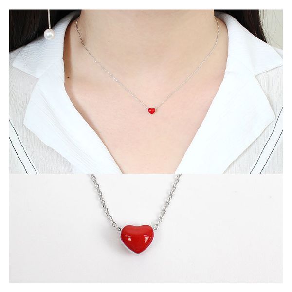 

100% 925 sterling silver red heart necklaces fashion women sterling-silver-jewelry