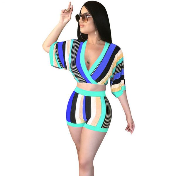 

2 piece set women stripe +bodycon shorts suit casual summer outfits plus size two piece matching sets tracksuit female, Gray