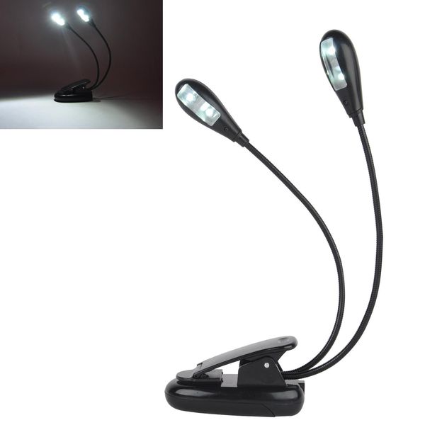 Lampada da lettura gadget LED Dual Arms 4 LED Flessibile Ebook Book Leggio leggero Luci per dormitori per studenti con clip SPEDIZIONE VELOCE di alta qualità