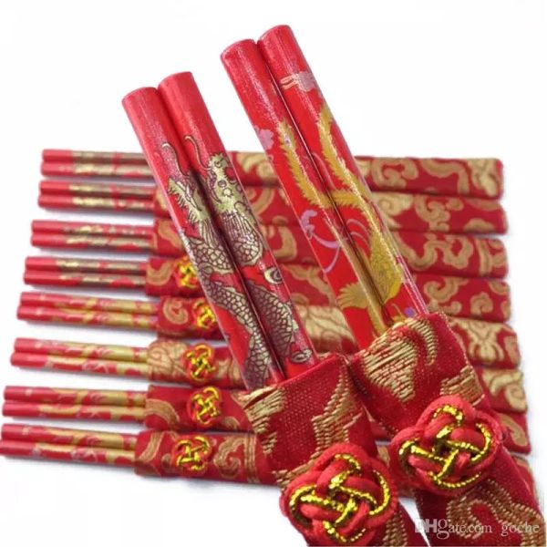 

китайские красные палочки для еды двойное счастье и дракон свадебные палочки для еды пользу с подарочной сумкой