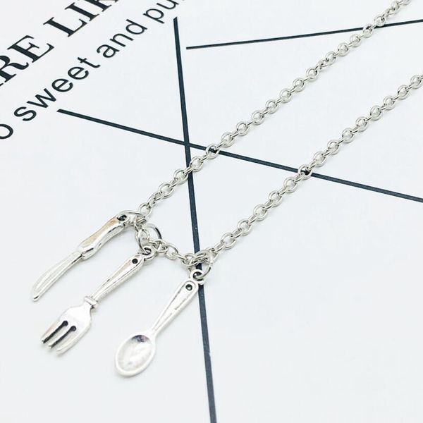 

2018 новый горячий древний серебряный ложка вилка нож шарм ожерелье мода творчество женщины мужчины ювелирные аксессуары праздничные подарки, Silver