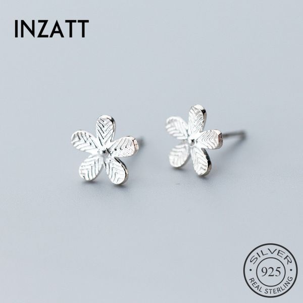 

inzatt romantic five petals flower stud earrings for women minimalist accessories charm 925 sterling silver fine jewelry gift, Golden;silver