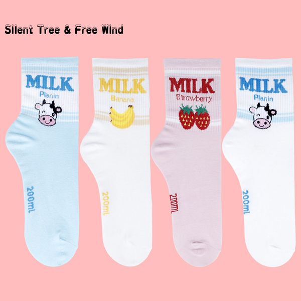 

10 pairs/lot wholesale socks cute women strawberry milk banana juice short socks kawaii lolita girls cotton sock, Black;white