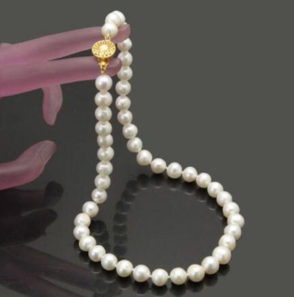

new 1016+++woman's gift 8-9mm white fresh water akoya pearl necklace 18", Silver