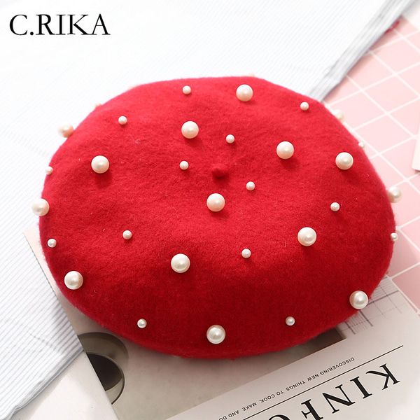

2018 new wool women winter berets pearl rivet vintage cashmere female warm vogue beret hats girls flat cap painter cap, Blue;gray