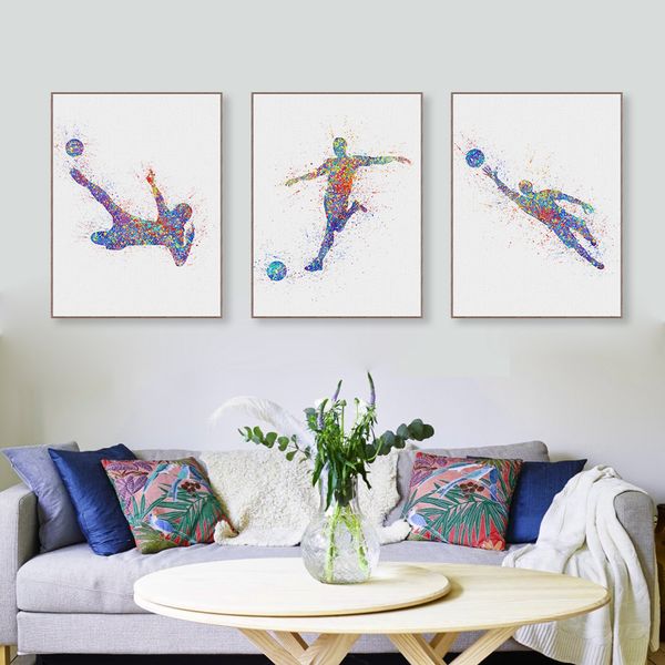 

watercolor abstract sports man soccer art print poster wall picture canvas painting modern nordic living room home deco no frame