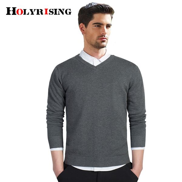 

holyrising men sweaters long sleeve 100% cotton sweaters soft vetement homme casual knitwear v collar knitting 8colours 18596-5, White;black