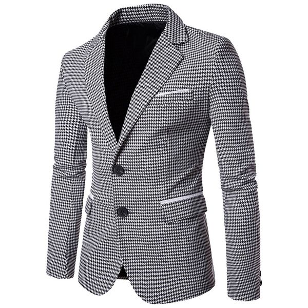 

nibesser casual plaid print men blazer fashion long sleeve wedding dress coat autumn white social business mens blazer jacket, White;black