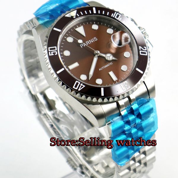 

40mm coffee dial sapphire glass miyota automatic mens watch steel case, Slivery;brown