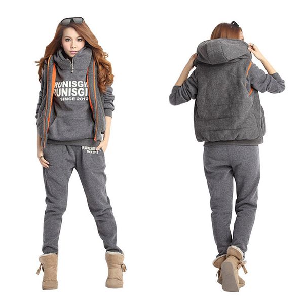 

wholesale-autumn winter women tracksuits vest 3 piece set hoodies sport suit printed fleece jogging running suits female, Black;blue
