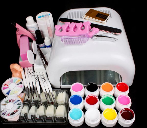 

nail art 36w cure drying lamp uv gel false tips coat tools full set diy kit