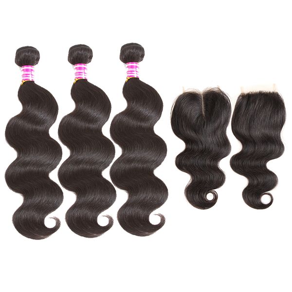 

100% бразильский виргинский уток объемной волны волос девственницы с закрытием шнурка 4x4 3 пачки соткут и закрытие дешевые бразильские чело, Black;brown