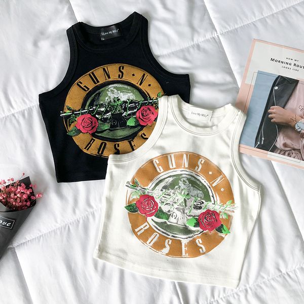 

summer women flower print crop tees pullover sleeveless tank casual i-shaped vest camis elastic party tank, White