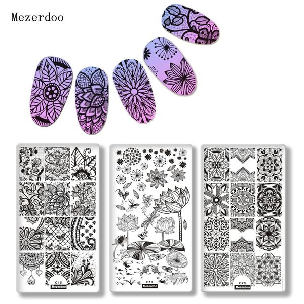 

mezerdoo 1pcs nail stamping plates rec lace skull design stamping tool set diy nail template manicure stamp image plates, White