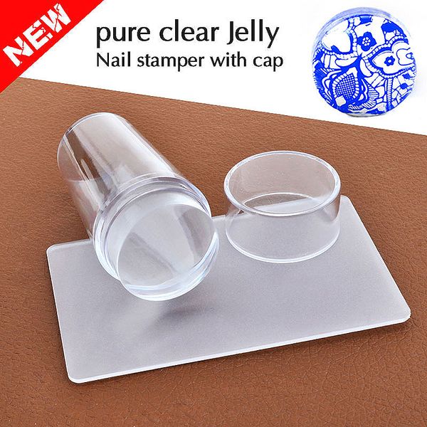 

manzilin unique design pure transparent jelly silicone nail art die scraper with transparent cover 2.8cm nail seal stamping tool, White