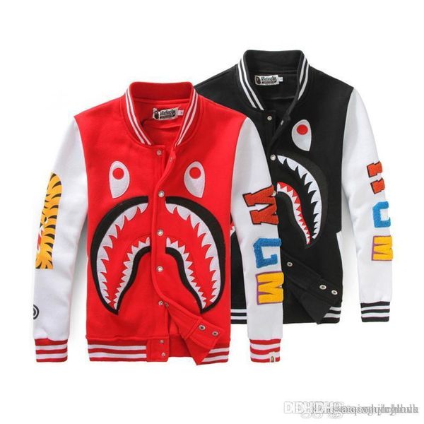 

Men's Baseball Hoodies Printing Casual Coat Shark Head Coat American Style Fashion Plus Size Loose Sweatshirts Black Skateboard Hoodies