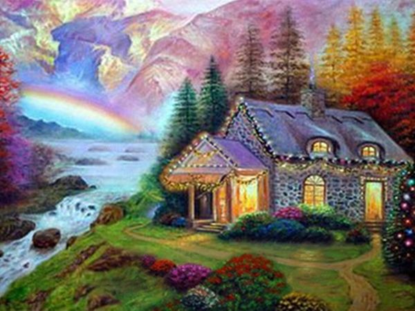 

18a732i rainbow cottage diamond painting home decor diamond diy crafts 100% resin 5d tool drill painting cross stitch mosaic needlework