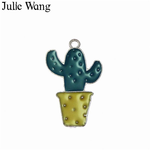 

julie wang 10pcs alloy silver base enamel plant cactus charms for neckalce pendant earring findings diy jewelry making accessory, Bronze;silver