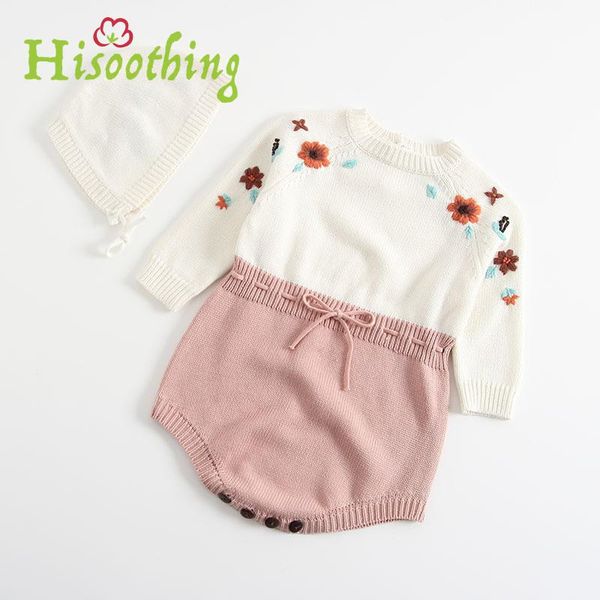 

baby romper knitted embroidered girls triangle climbing clothing with hat the autumn new jumpsuit for 0-3 years infant romper, Blue