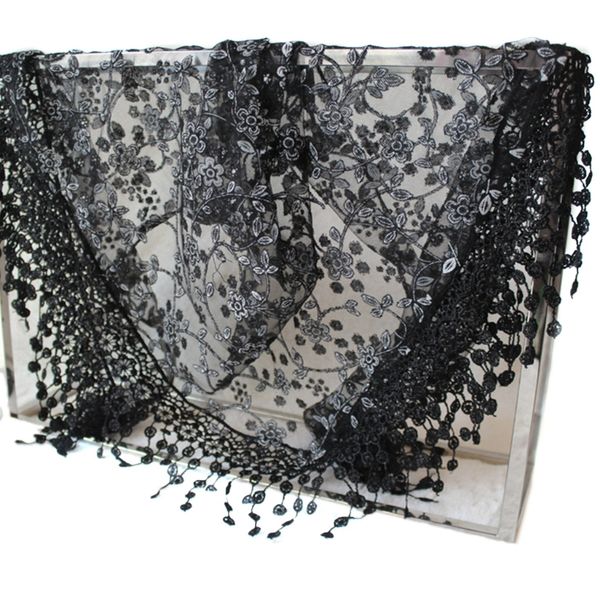 

women lace sheer floral e veil mantilla scarf shawl wrap tassel