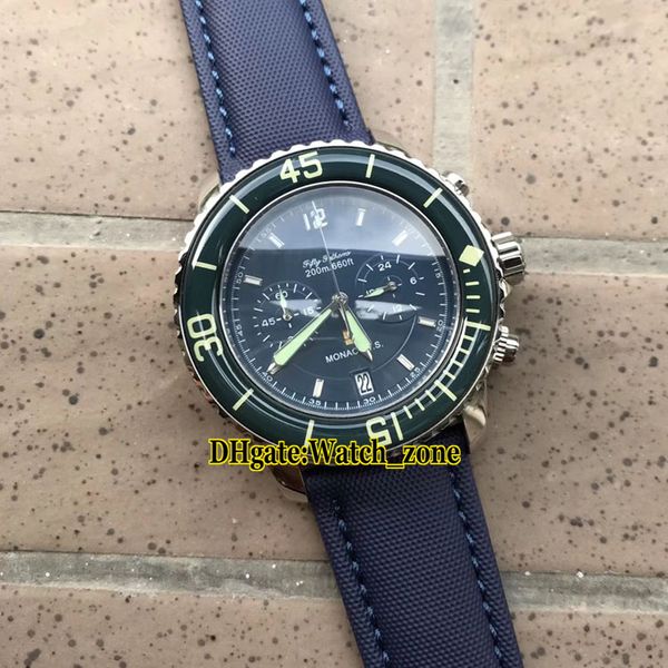 

new limited fifty fathoms monaco blue dial miyota quartz chronograph mens watch blue bezel 50 fathoms leather strap watches, Slivery;brown