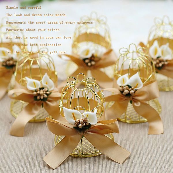 

iron golden bird cage bell wedding candy box baby birth christmas celebration party guests return gift box
