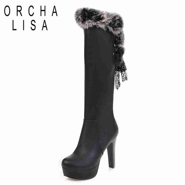 

orcha lisa 2018 new fashion pu leather boots for women winter fashion boots mid-calf shoes plus size 34-43 fringe fur warm c626, Black