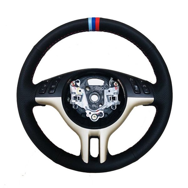 

side perforated leather steering wheel m-color stitching cover for bmw e39 e46