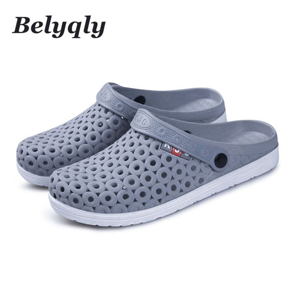 

belyqly men sandals waliking shoes casual beach men's hole slippers plastic buckle strap man shoes size40-44, Black
